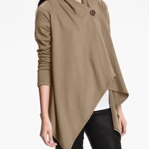 Bobeau one-button fleece wrap/cardigan
